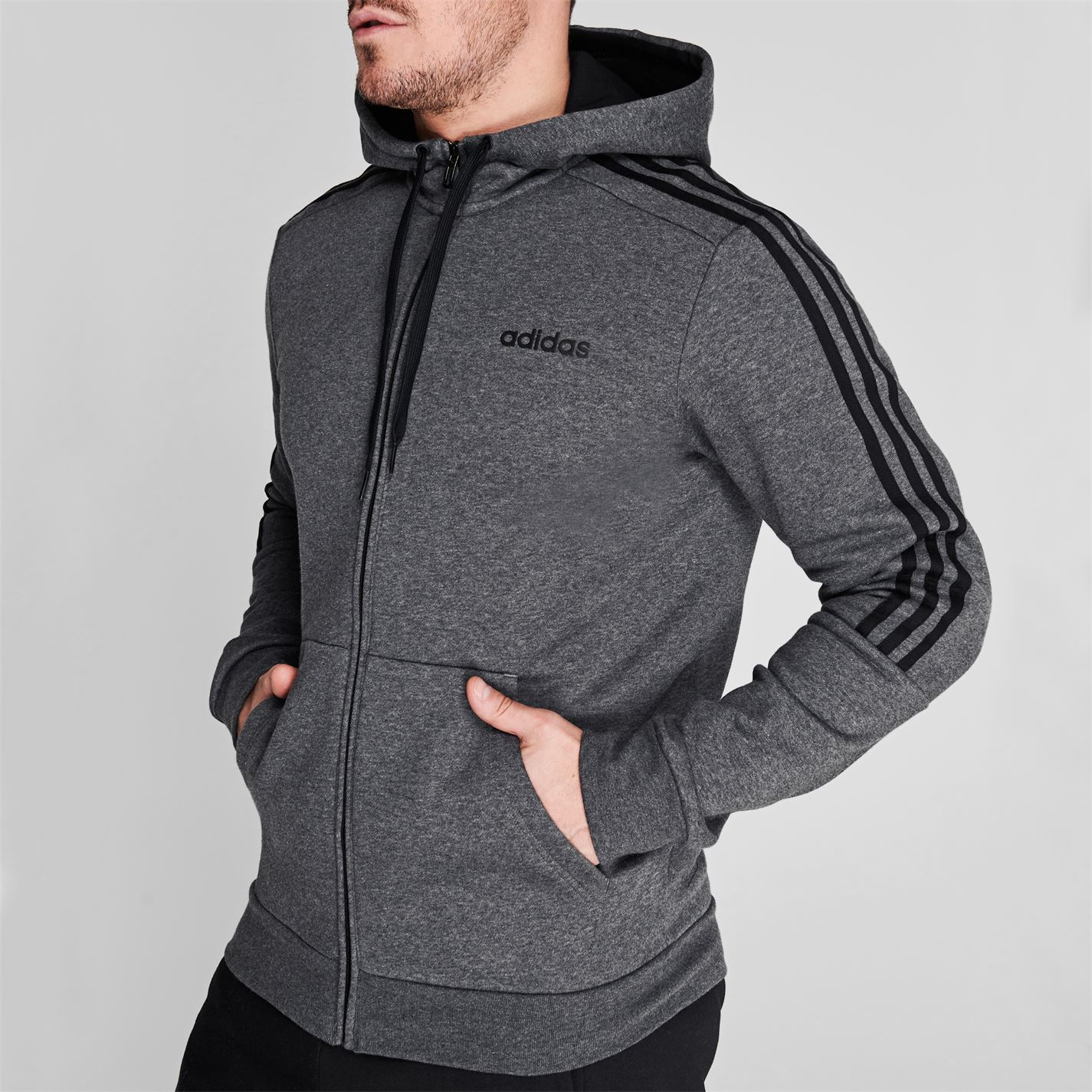 adidas 3 stripes zip through hoody mens